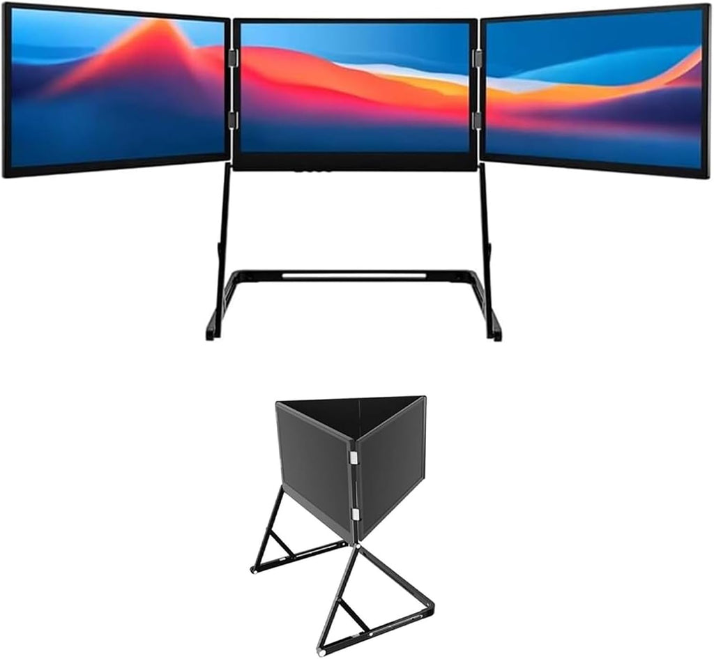 Laptop Screen Extender, 15.6' Fhd 1080p IPS Portable Foldable Triple Monitor, Laptop Monitor Extender, HDMI/USB-C for Windows, Mac
