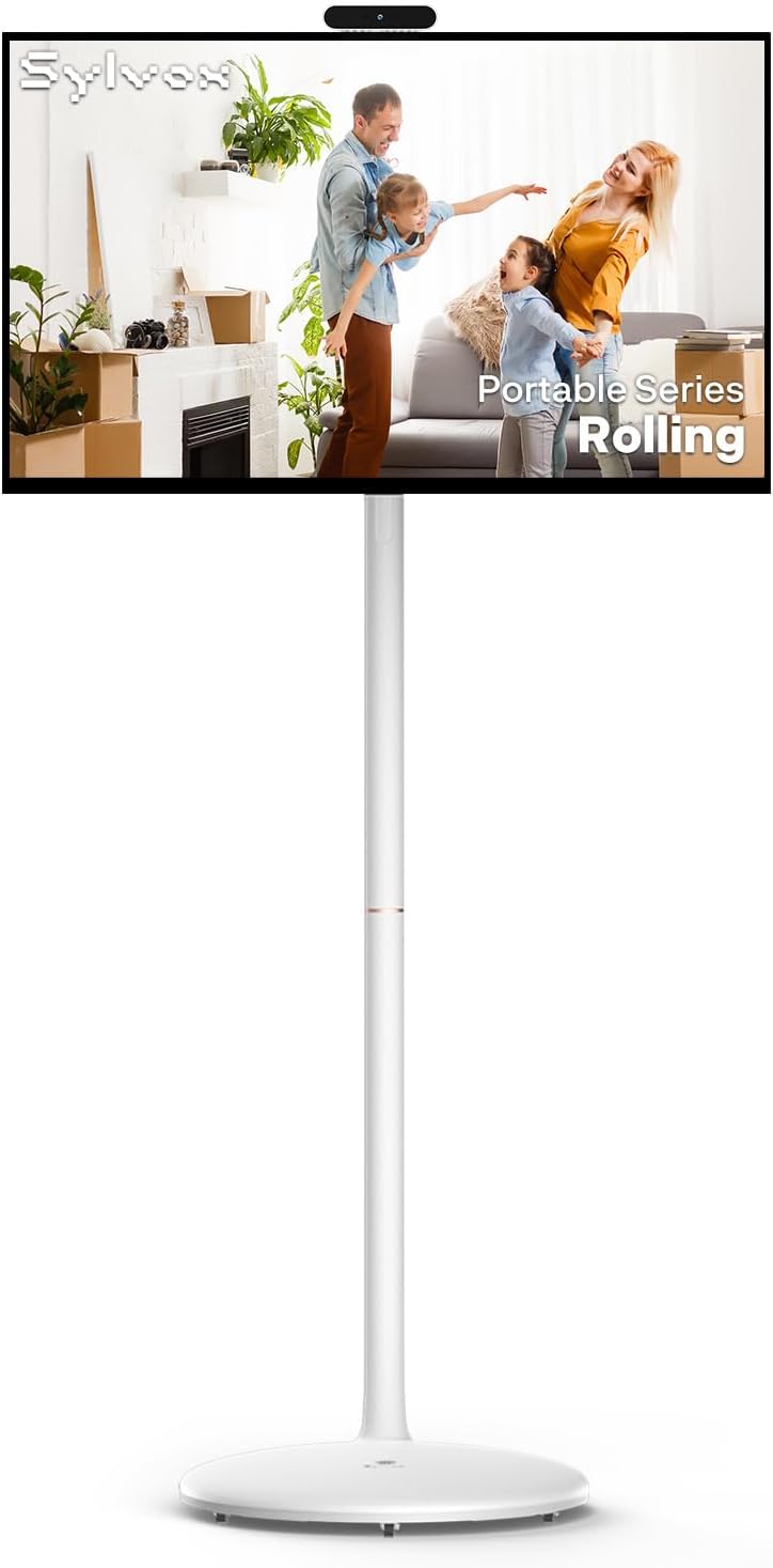 SYLVOX 32' Smart Rolling Display with Stand, Portable Touchscreen Monitor for Streaming TV Apps, Built-in 4-5H Battery, 1080P with 8MP Removable Webcam for Home, Office & Entertainment
