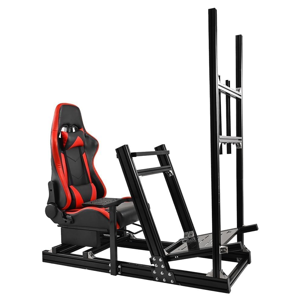Supllueer Racing Simulator Cockpit with Monitor Stand Racing Seat Formula 1 and GT Racing Fit for Logitech GPRO G29 G920,for Thrustmaster T300,for Fanatec NO Display Steering Wheel Pedal Shifter
