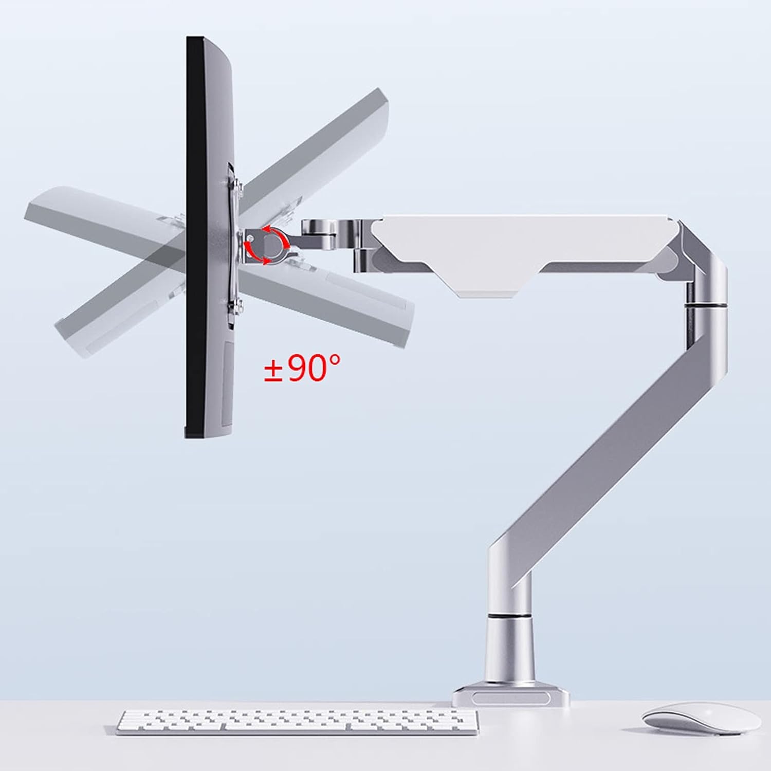 10'-32' Silver Monitor Stand Height-adjustable Single Monitor Desk Mount Full Motion Tilt Rotation Monitor Arm with Clamp and Grommet Base Monitor Arms Stand (Style : A) (A A)