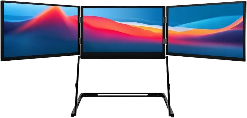 Laptop Screen Extender, 15.6' Triple Portable Monitor for Laptop with 1080P IPS Display, 100% sRGB, Foldable Design, Adjustable Height, USB-C Connection Compatible with Windows, Mac