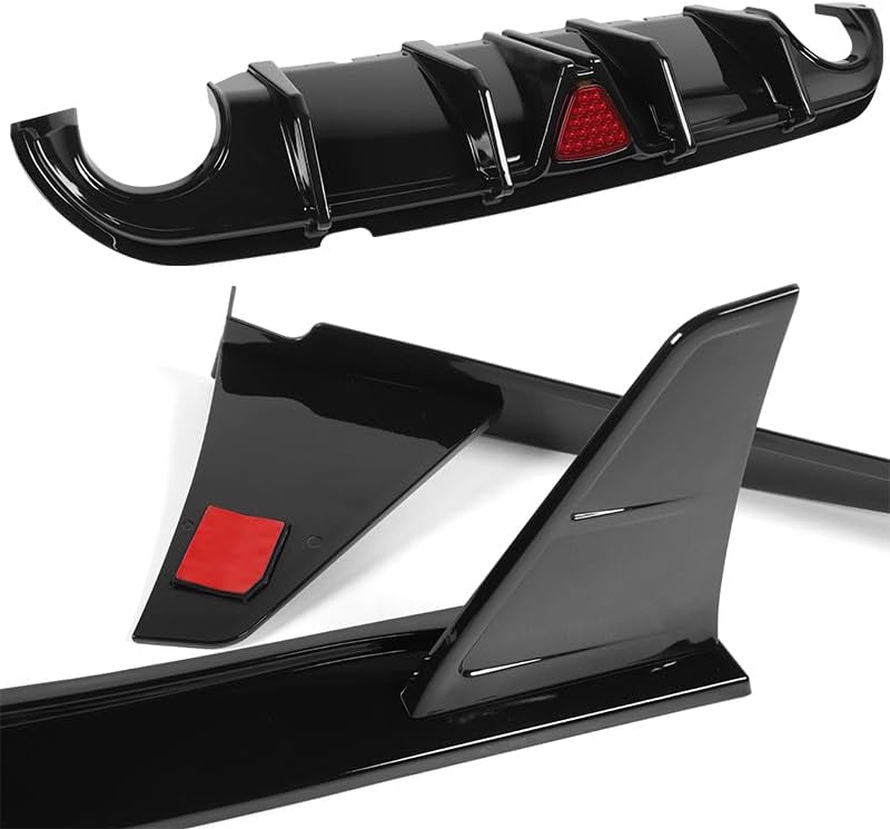 Stay-Tuned Rear Bumper Diffuser Spoiler Lip W/LED Brake Light Compatible with 2014-2017 Infiniti Q50, Auto Body Kit Replacement Parts, Car Mods Exterior Accessories (Painted Black/Red LED)