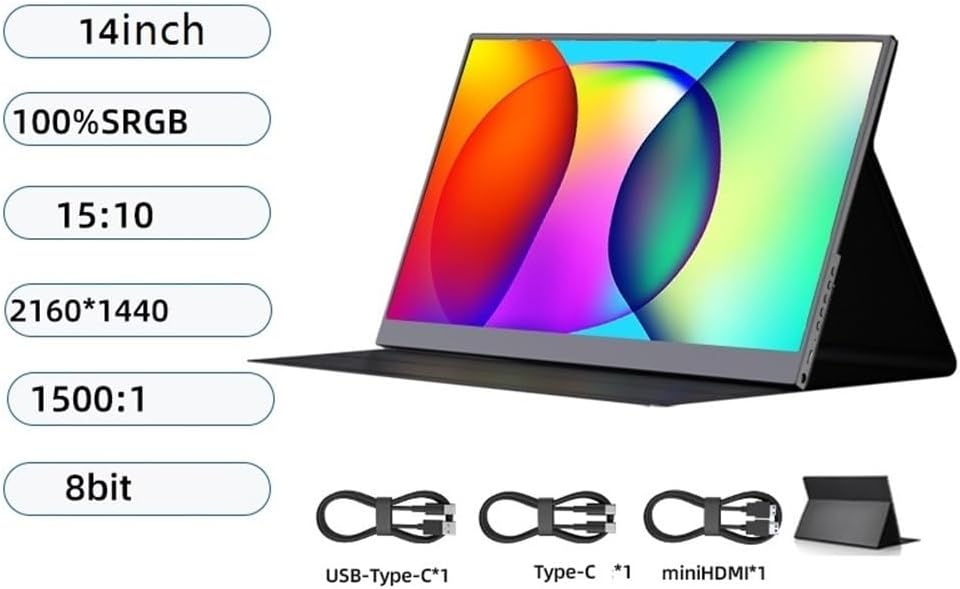 Portable Monitor for Laptop 14 Inch HD 2K HDMI USB C Second External Monitor for Laptop, Phones, Tablet Portable Gaming Monitor
