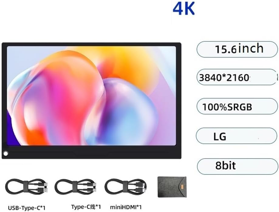 Portable Monitor for Laptop Portable Monitor 15.66 Inch FHD 3840 * 2160 Plug&Play Travel for Laptop Screen Portable Gaming Monitor