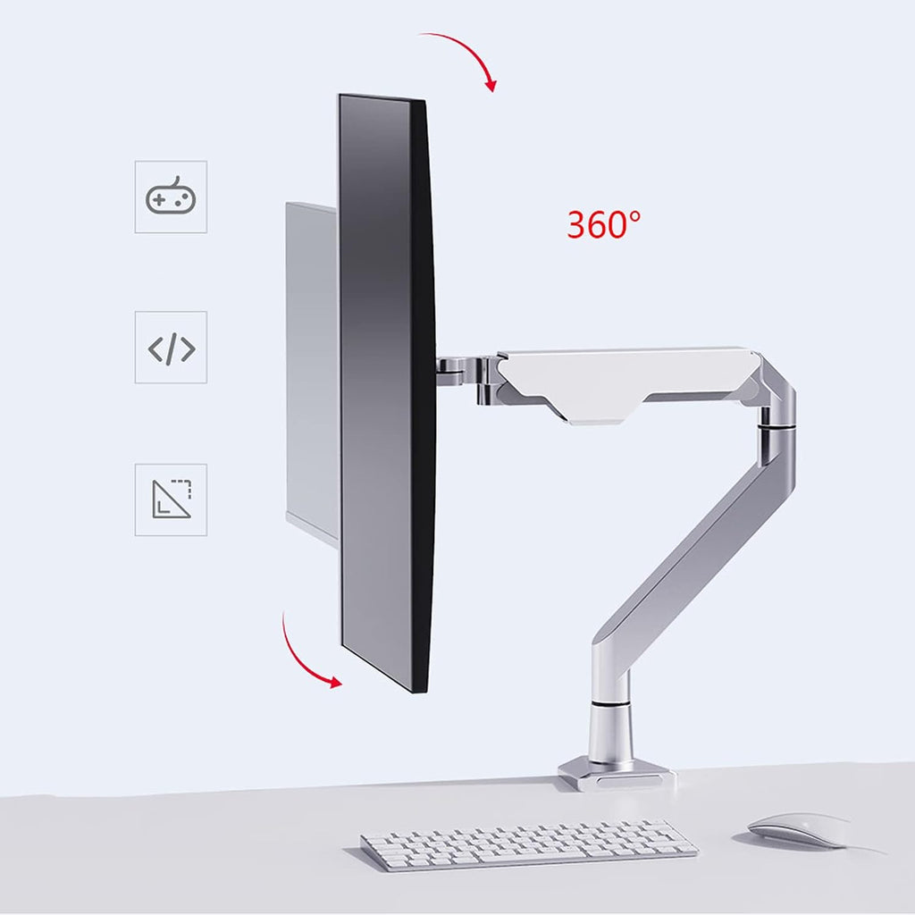 10'-32' Silver Monitor Stand Height-adjustable Single Monitor Desk Mount Full Motion Tilt Rotation Monitor Arm with Clamp and Grommet Base Monitor Arms Stand (Style : A) (A A)