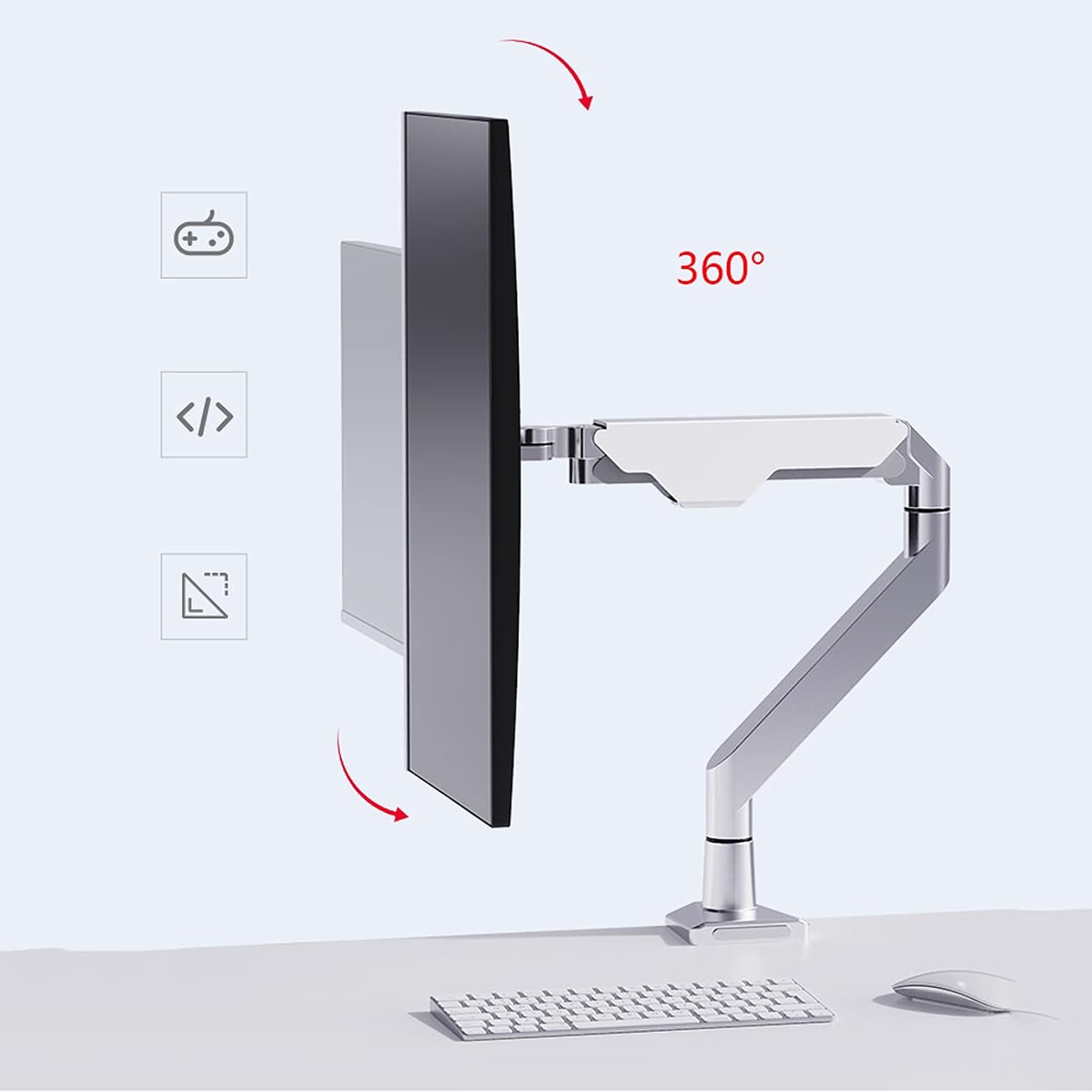 10'-32' Silver Monitor Stand Height-adjustable Single Monitor Desk Mount Full Motion Tilt Rotation Monitor Arm with Clamp and Grommet Base Monitor Arms Stand (Style : A) (A A)