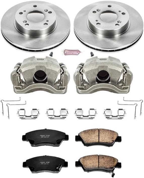 PowerStop Front Brake & Caliper Kit for Honda Civic 2006-11 - Ceramic Brake Pads + Calipers + Disc Rotors Replacement, KCOE2389