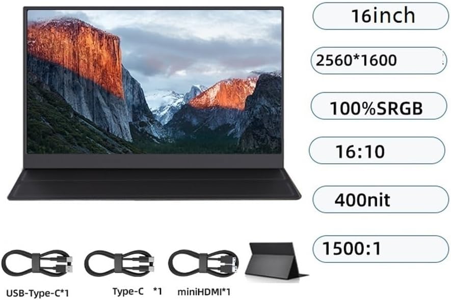 Portable Monitor for Laptop 16-inch Office Entertainment External Screen 2560 X 1600 Resolution 400nit IPS Laptop Expansion Portable Gaming Monitor
