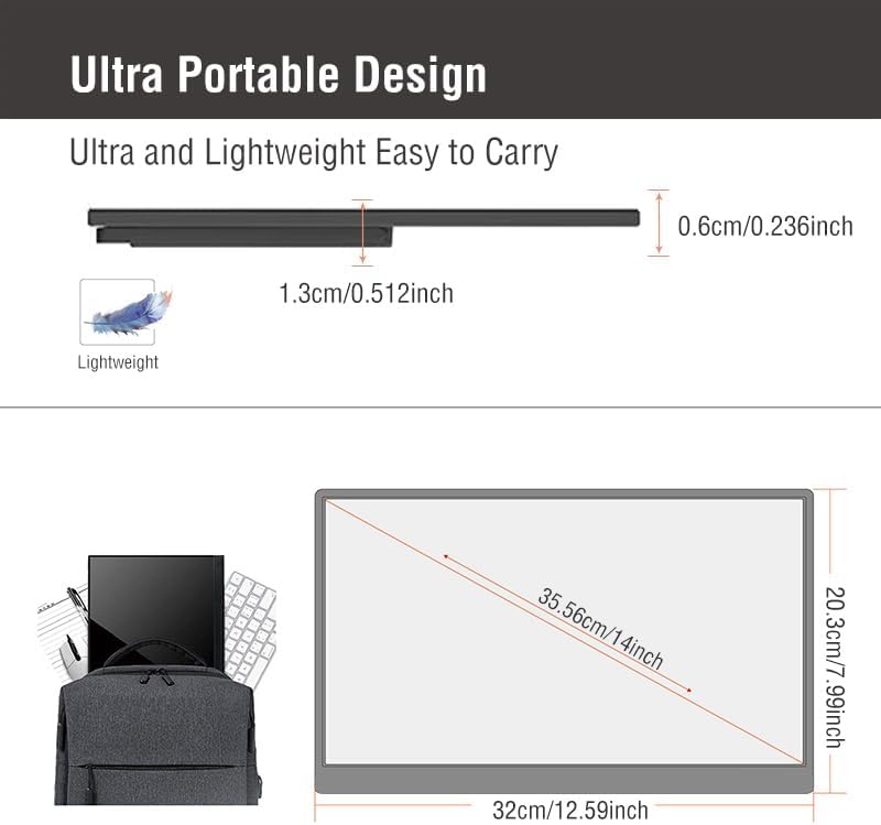 14 inch 4K Portable Monitor HDR 16:9 Low Blue Light for Xbox/ PS5/ 4/ Switch/Mobile Phone/Computer/Laptop Expansion