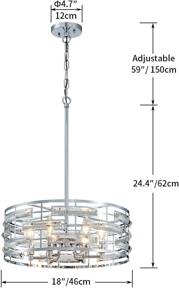 Saint Mossi Modern K9 Crystal Chandeliers, Drum Pedant Light Fixture for Living Space, D18 x H24, Adjustable Chains 59', Chrome Finish Metal Frame
