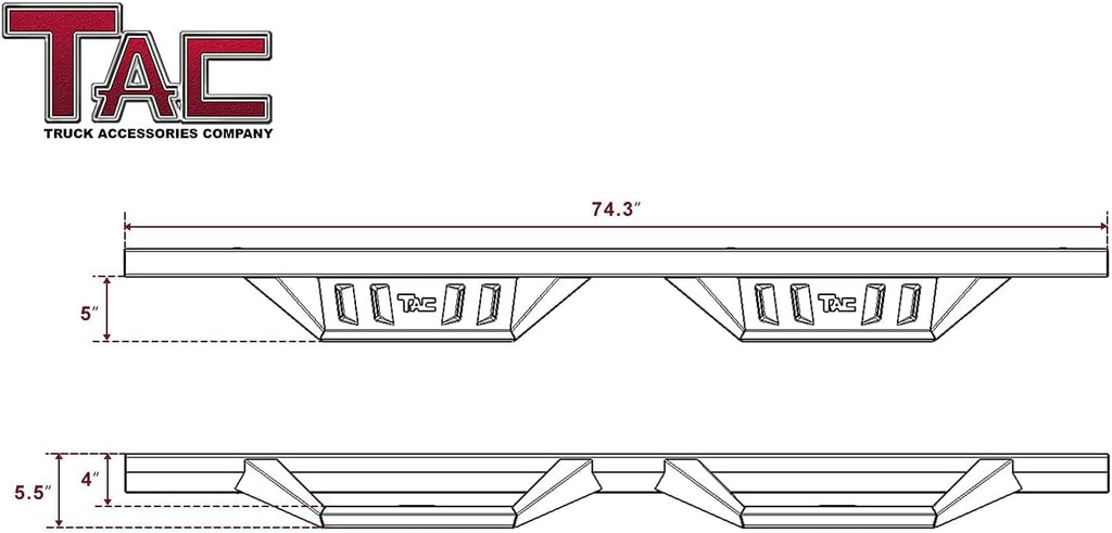 TAC Sidewinder Running Boards Fit 2009-2018 Ram1500 Quad Cab| 2019-2024 Ram1500 Classic 4' Drop Side Step Nerf Bar Rocker Slider Pickup Truck Exterior Accessories 2pcs