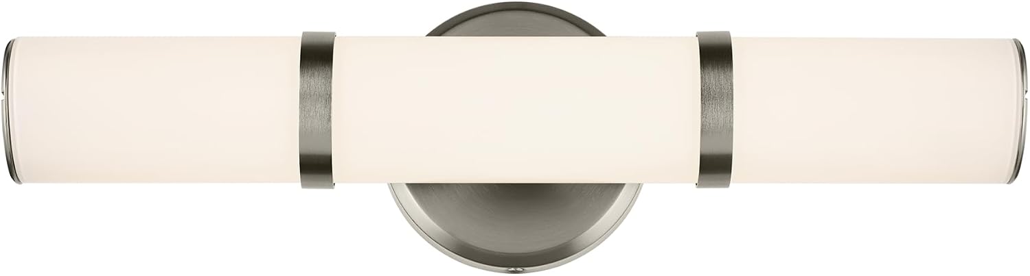 Kichler Rosh 18' LED Bathroom Vanity Light Fixture with White Glass in Brushed Nickel, Modern Minimalist Bath Bar for Mirror, Dimmable (18' W x 5' H), 55187NILED