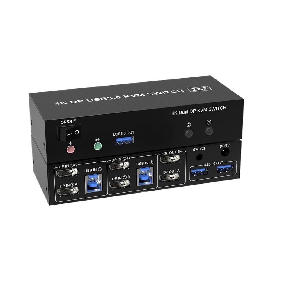 Dual Monitor KVM Switch,DisplayPorts 4K@60Hz DP 1.2 KVM Switch for 2 Computers Share 2 Monitors and 3 USB 3.0 Ports/Audio/Mic(AU Plug Adapter)