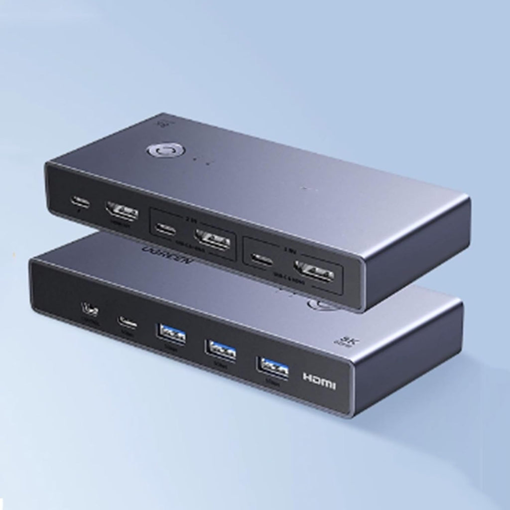 HDMI KVM Switcher, Desktop Controller, 2-in-1-out Computer Monitor Sharing, 3.0 KVM Switches/Monitor, USB Screen Keyboard Mouse Converter, 2 Monitors 2 Computers Support(8K 60Hz)
