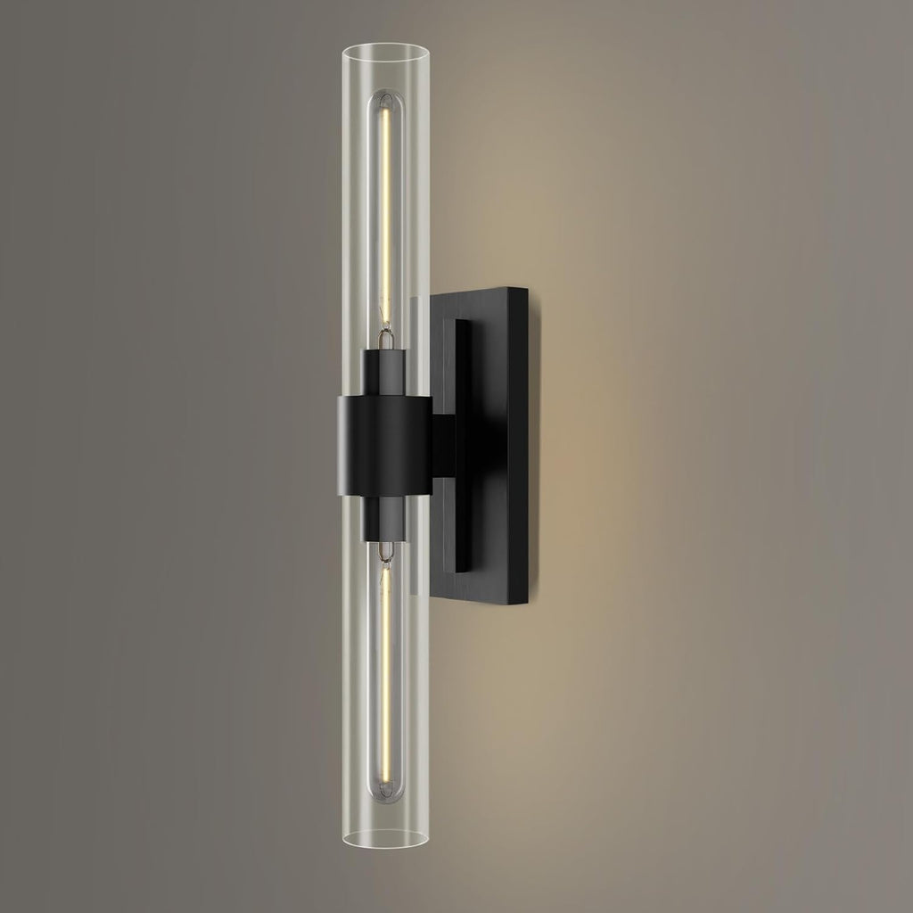 Black Wall Sconce for Bathroom Vanity, Copper Wall Light Fixtures, 22.8' Modern Two Glass Tube Wall Sconce, Indoor Wall Mounted Sconce for Bathroom Mirror, Bedroom, Living Room