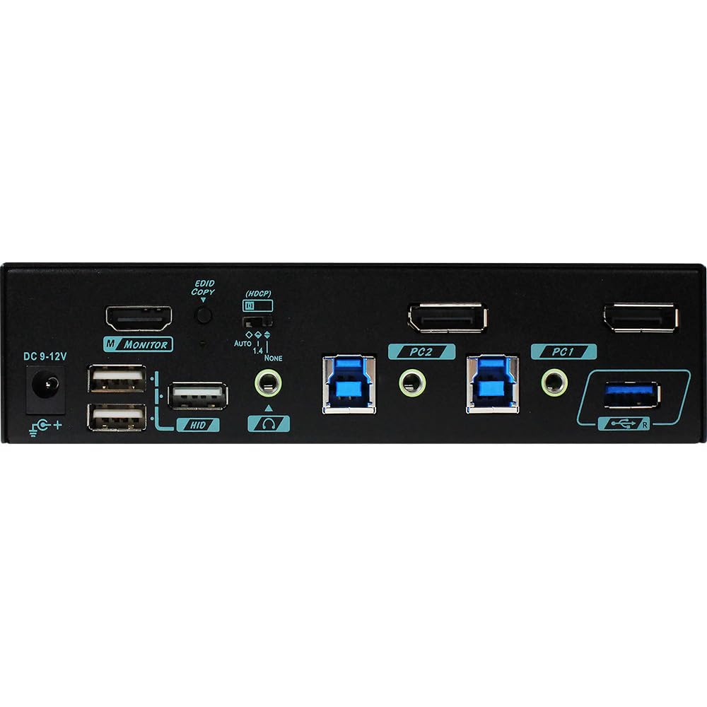 Displayport 1.2 & HDMI 2.0 KVM for 2 Computers 1 Monitor, 4K@60Hz, HDR10, HDCP 2.2/1.4 Compliance, USB 3.2 Gen 1, EDID Management, Auto/Manual Scan, Hotkey Control, Push Buttons, PKABM-G3112