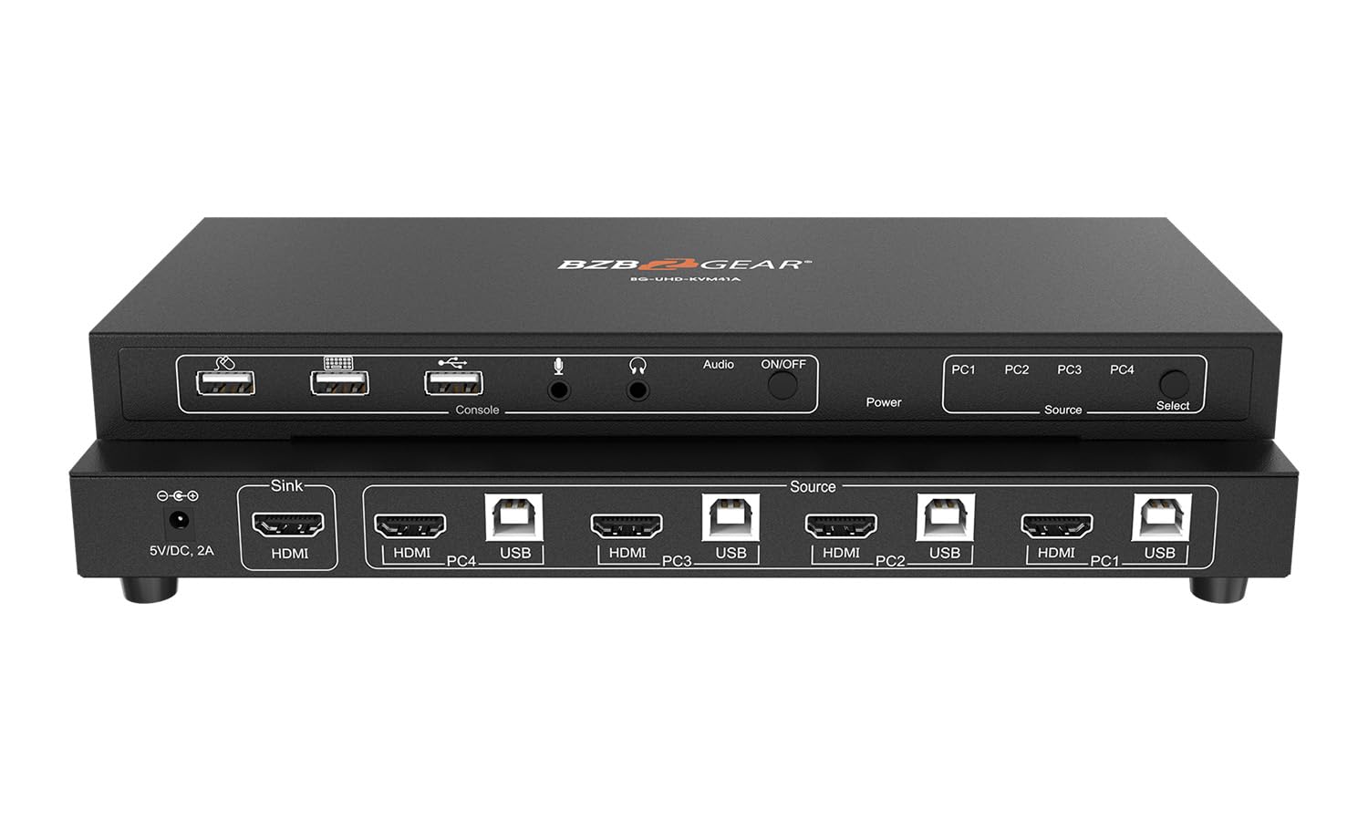 BZBGEAR 4x1 4K UHD KVM Switcher with USB 2.0 Ports for Peripherals and Audio Support - BG-UHD-KVM41A