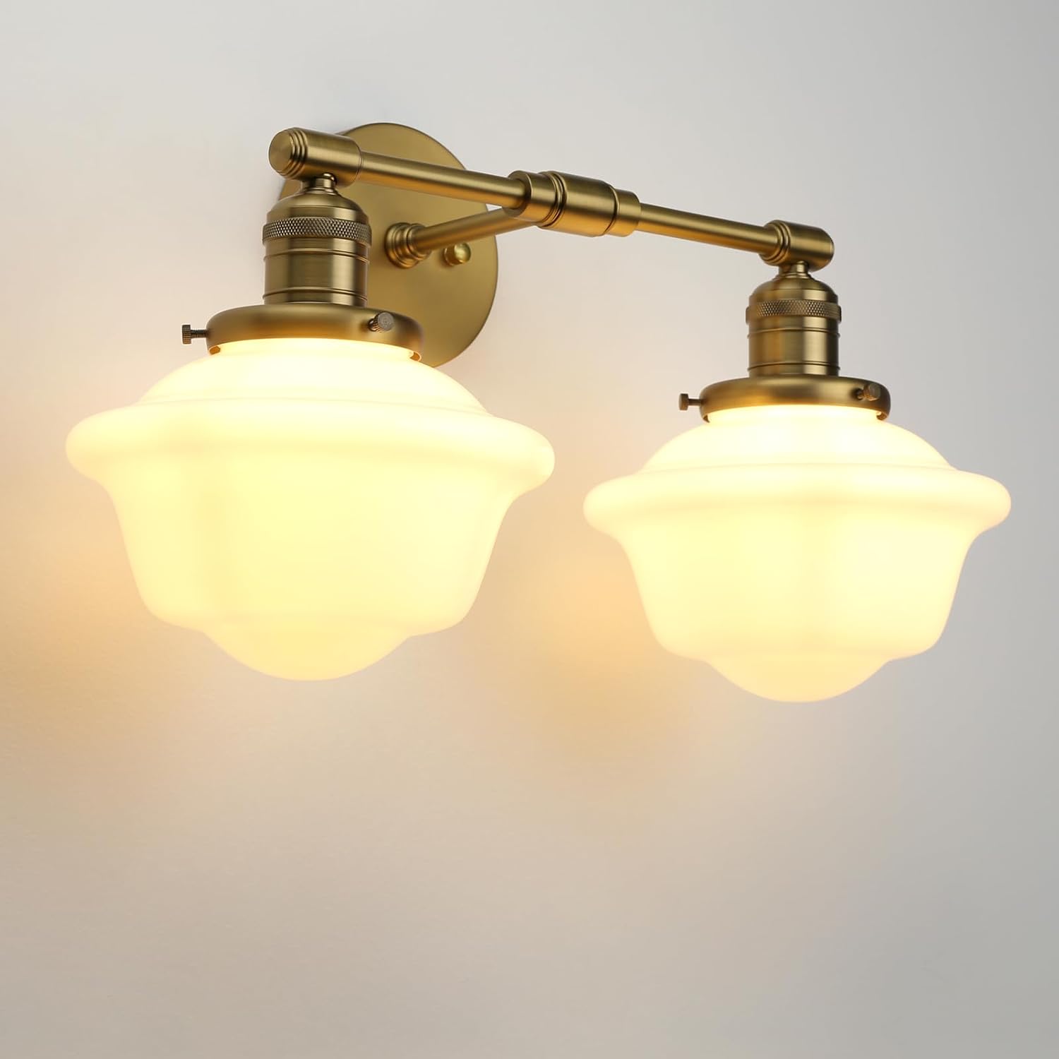 Pathson 2-Lights Milk White Glass Wall Sconce Lights, Modern Classic Wall Vanity Lighting for Living Room Bathroom Bedroom