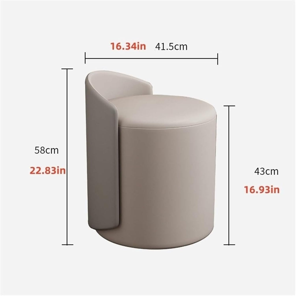 Modern Round Ottoman Multifunctional Vanity Chair Footrest Stool PU Leather Upholstered Wood Frame Non-Slip Rubber Pads Practical(Orange) (White 1' D x 1' W x 1' H)