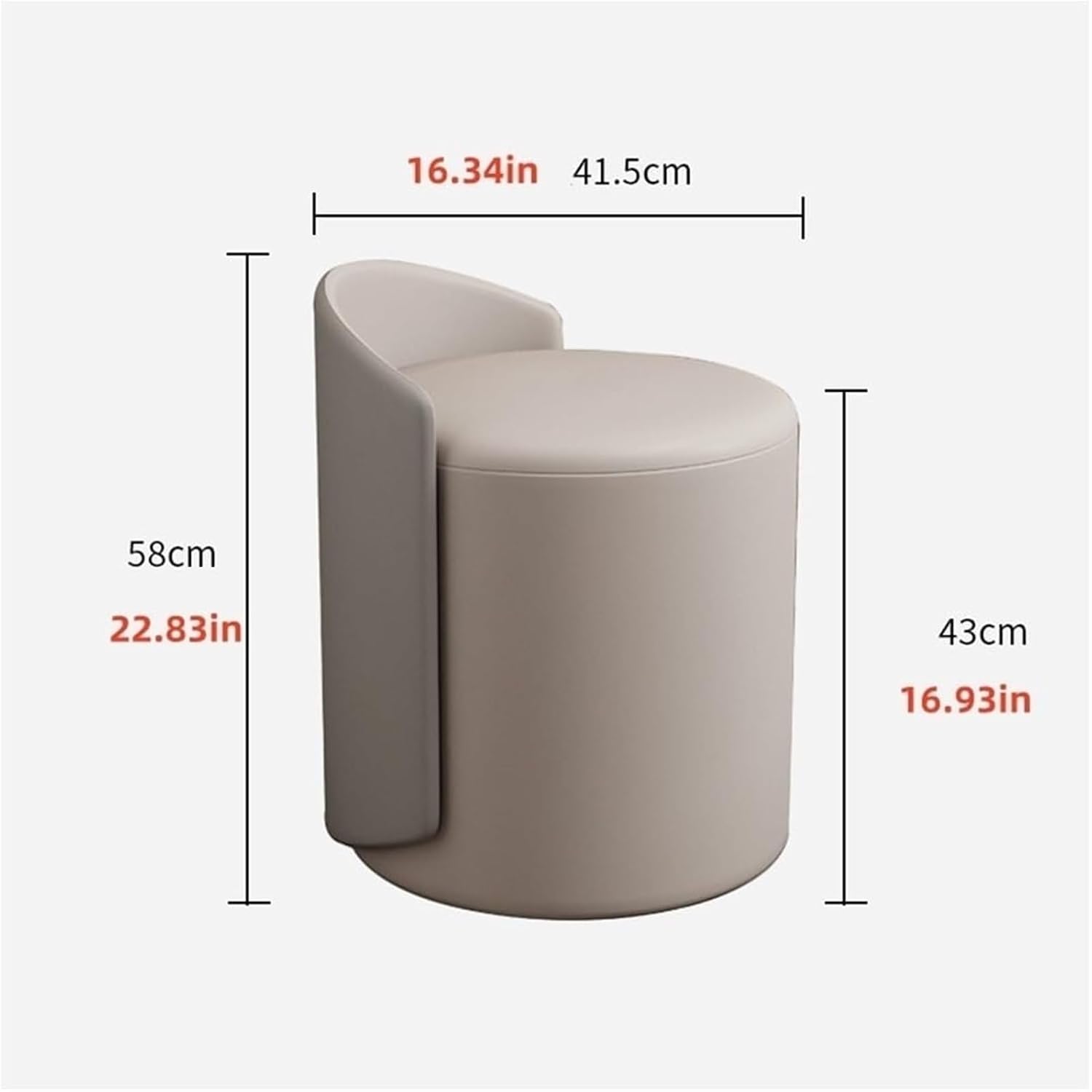 Modern Round Ottoman Multifunctional Vanity Chair Footrest Stool PU Leather Upholstered Wood e Non-Slip Rubber Pads Practical(Orange) (Grey 1' D x 1' W x 1' H)