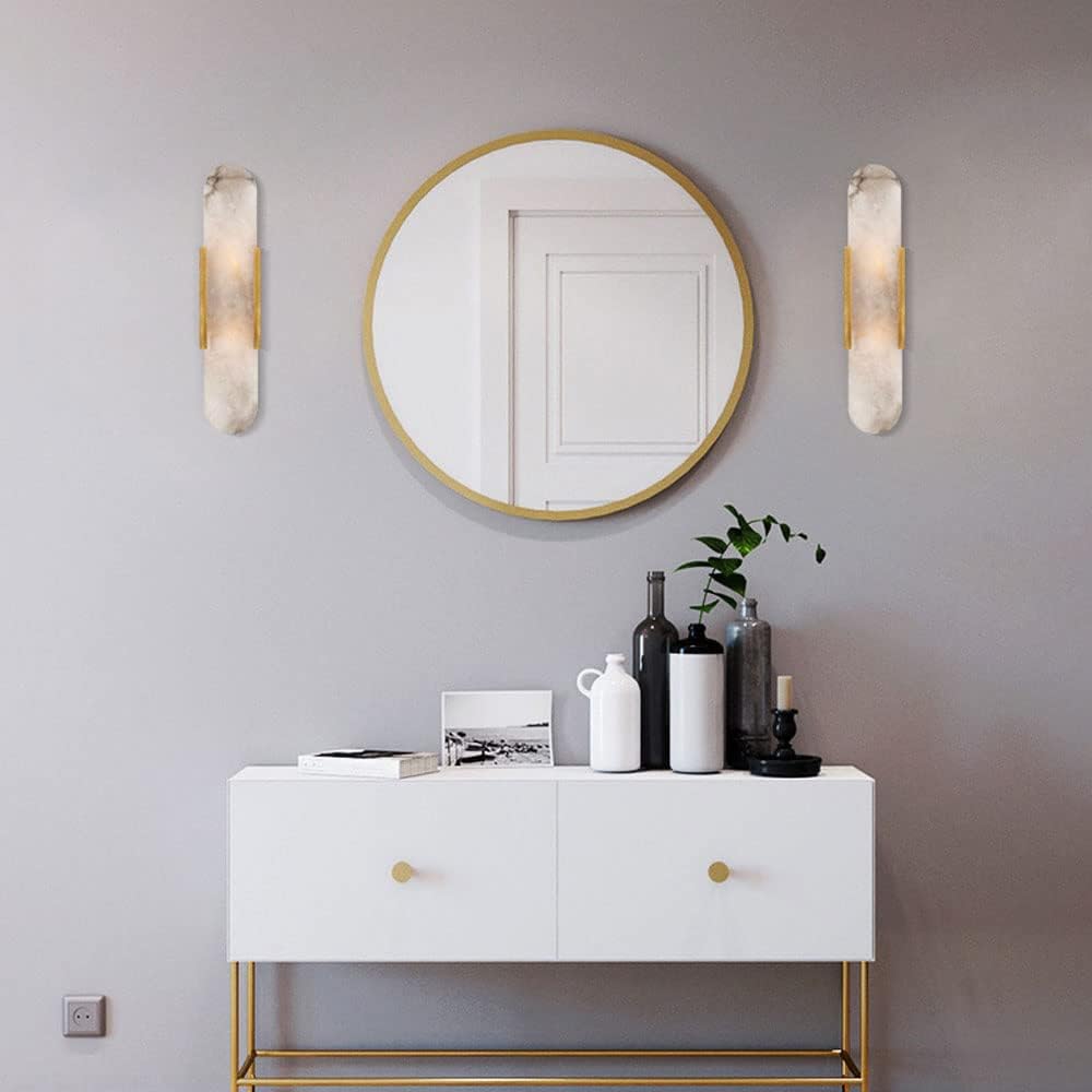 Modern Home Decoration White Marble Wall Sconce White Alabaster Sleek Unique Wall Light Bathroom Vanity Light Fixture Long Bedroom Wall Lamp Modern Lighting for Living Room Hallway