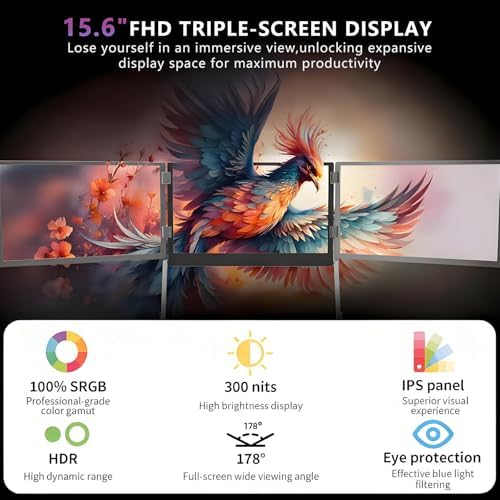 15.6in Triple Laptop Screen Extender Monitor,FHD 1080P IPS Plug-Play,Compatible,for Win/Mac(M1 M2 M3),for 13.6-17.3in Laptop