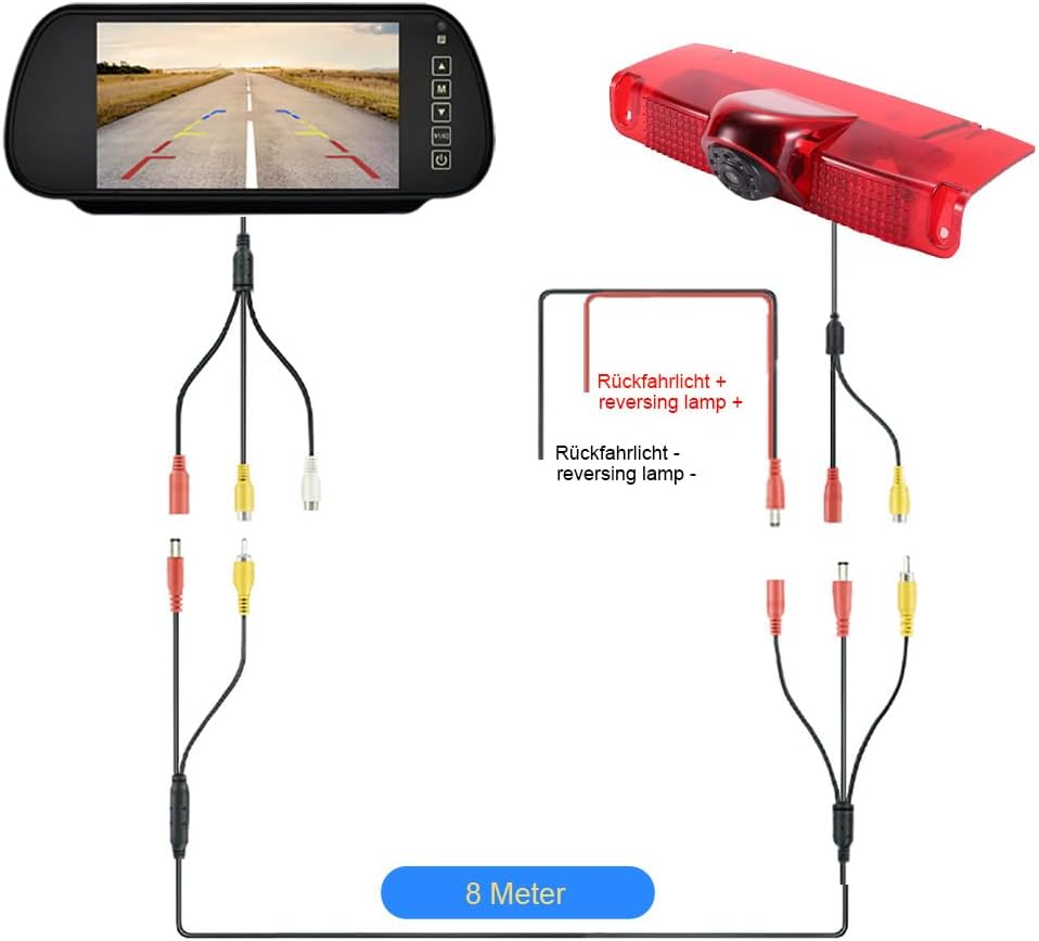 Car Third Roof Top Mount Brake Lamp Light Rear View Reverse Parking Camera,Replacement for Chevrolet Express GMC Chevy Savana Exporer Vans Cargo Van 2003-2018(with 7 inch Rear View Mirror)