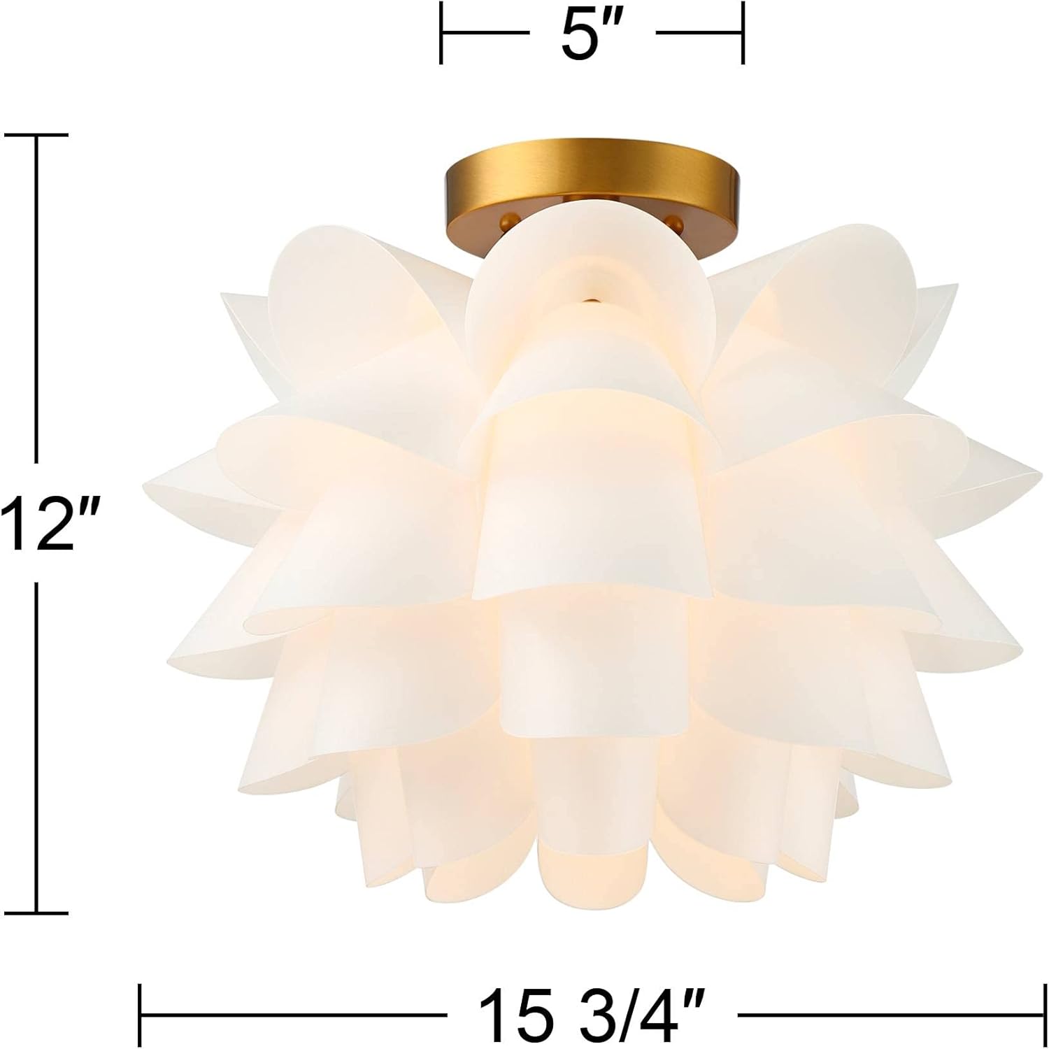 Possini Euro Design Mid Century Modern Glam Close to Ceiling Light Semi Flush Mount Fixture White Flower Gold Metal 15 3/4' Wide for House Bedroom Hallway Living Room Bathroom Dining Kitchen