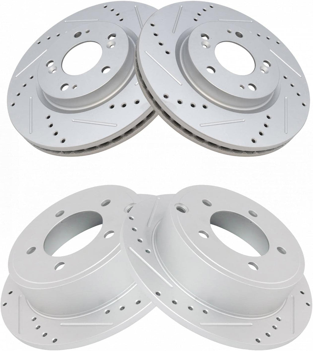 TRQ Front & Rear Brake Rotors Set Performance Premium G-Coated Slotted X Drilled Compatible with 2011-2014 Chrysler 200 2012-2014 Dodge Avenger 2007-2009 Caliber 2014-2015 Mitsubishi Lancer