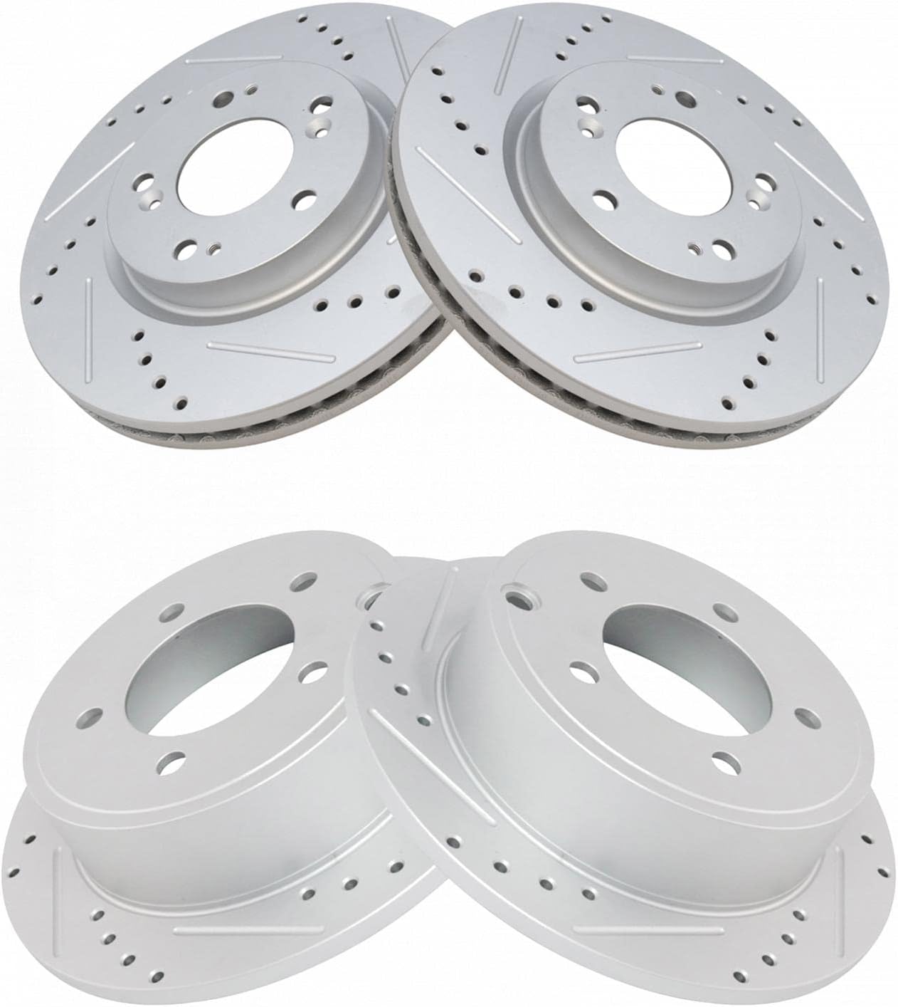 TRQ Front & Rear Brake Rotors Set Performance Premium G-Coated Slotted X Drilled Compatible with 2011-2014 Chrysler 200 2012-2014 Dodge Avenger 2007-2009 Caliber 2014-2015 Mitsubishi Lancer