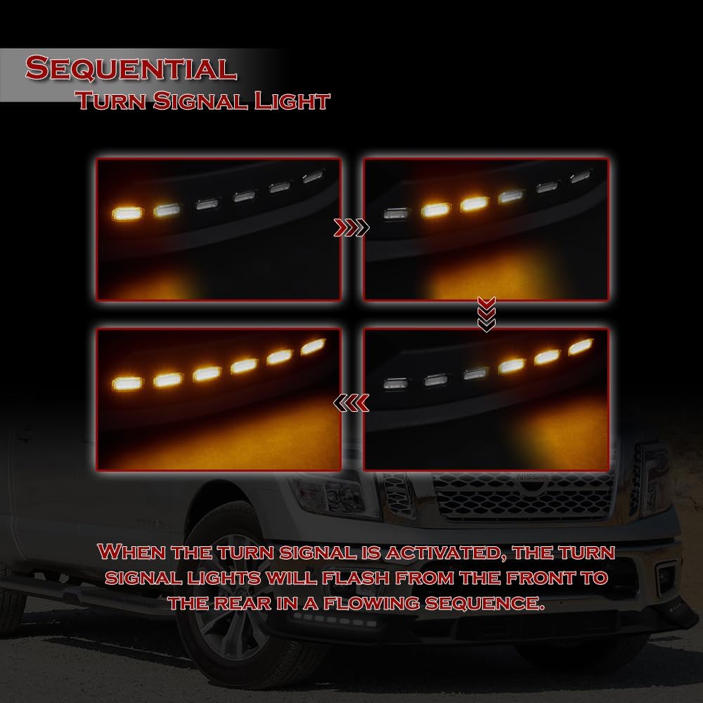 Stay-Tuned, 4PC STP-Style ABS Front Bumper Lip Spoiler Splitter w/LED Sequential Running Light, Compatible with 2017-2019 Nissan Titan, Replacement Exterior Accessory (+ Running Lights)