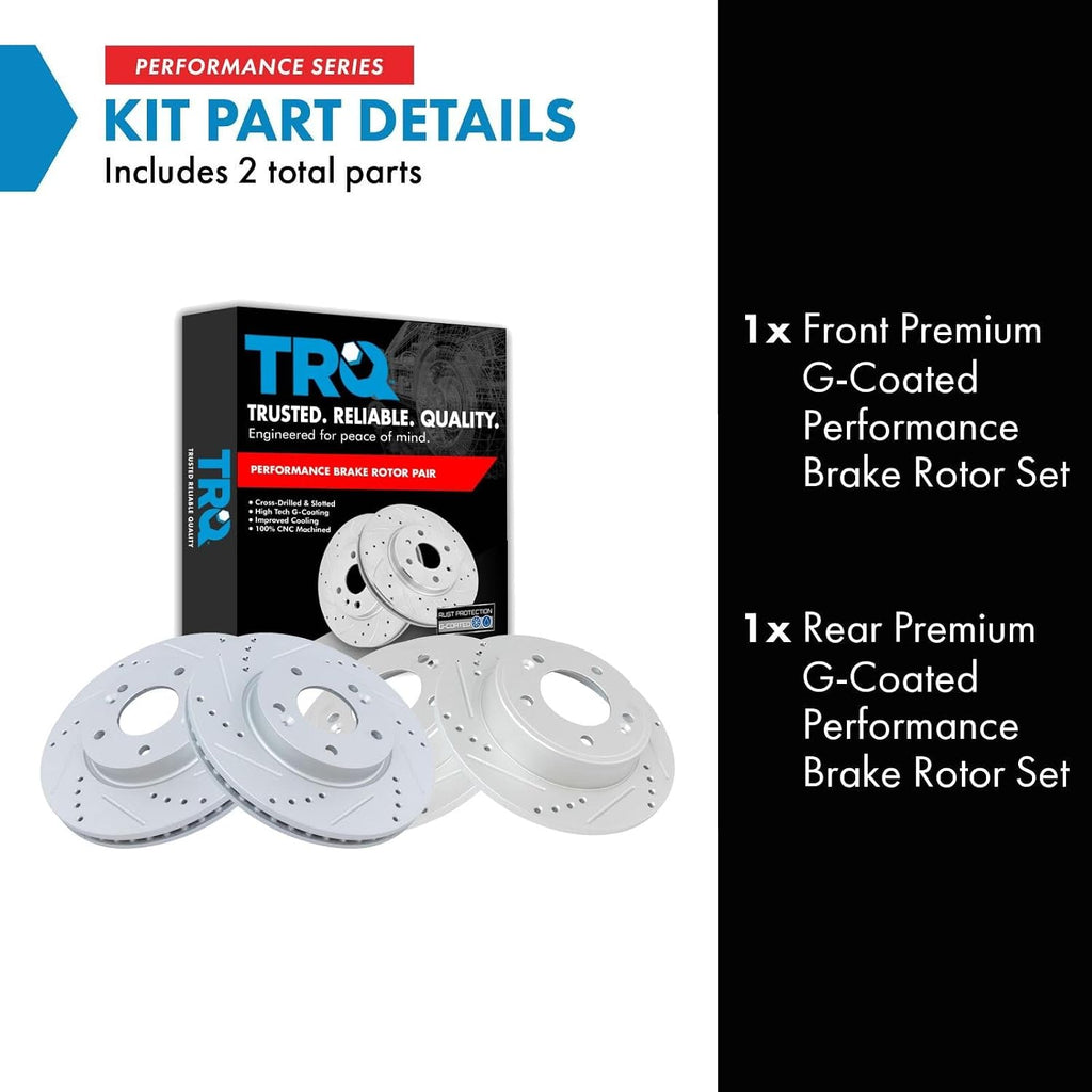 TRQ Front Rear Performance Drilled Slotted Zinc Coated Rotor Kit Compatible with Hyundai Kia