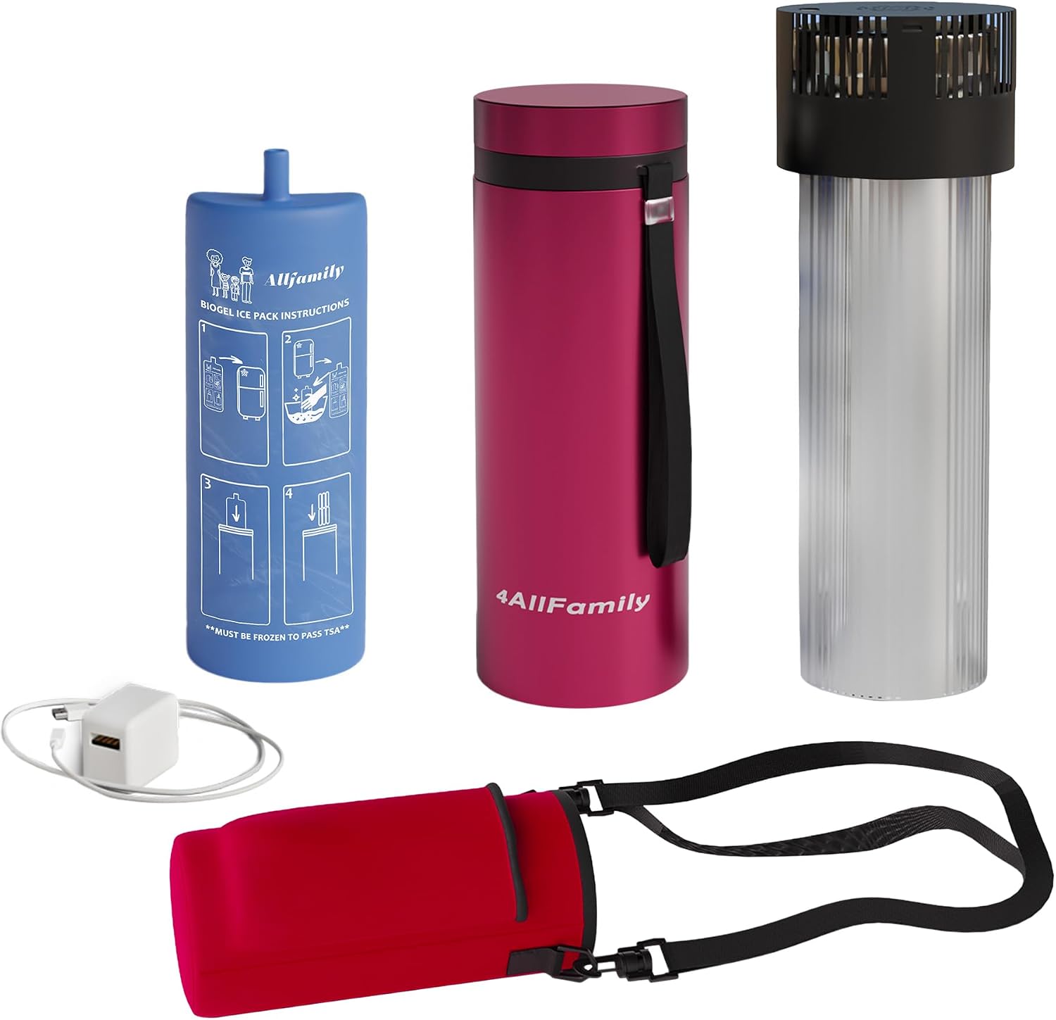4ALLFAMILY VOYAGER AUTO Shut Off USB TSA Medication Cooler Travel Case Keeps Fridge Temp 36F-46F + Biogel Ice Pack |Perfect Medical Cooler Diabetes Insulin Eye Drop Arthritis (MAGENTA XL)