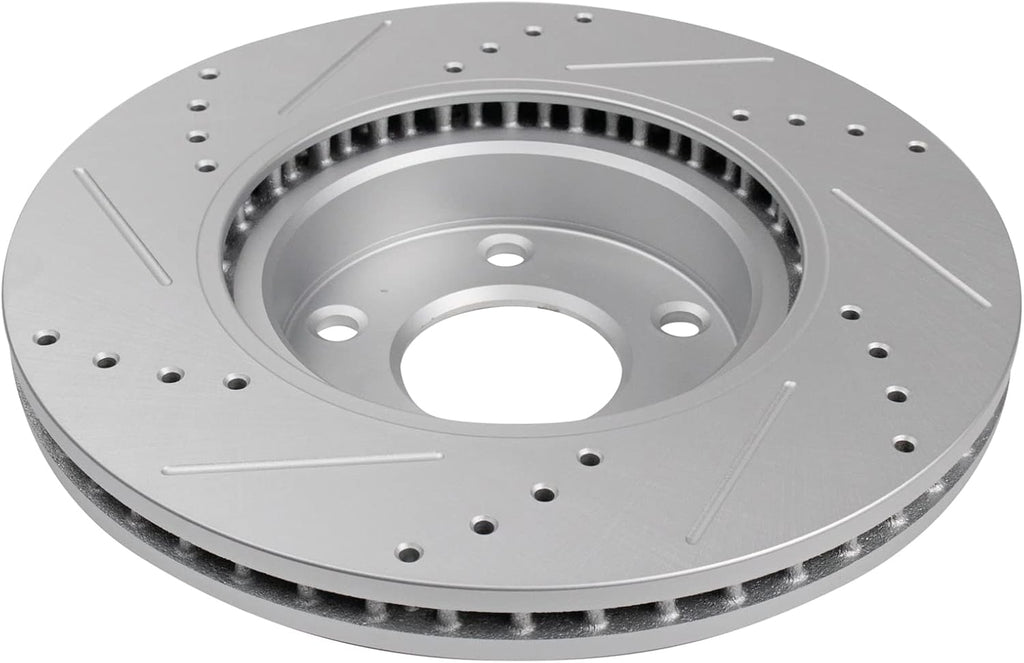 TRQ Performance Front and Rear Brake Rotor Set G Coated Drilled and Slotted Compatible with 2014-2018 Mazda 3 2019-2021 Mazda CX-3