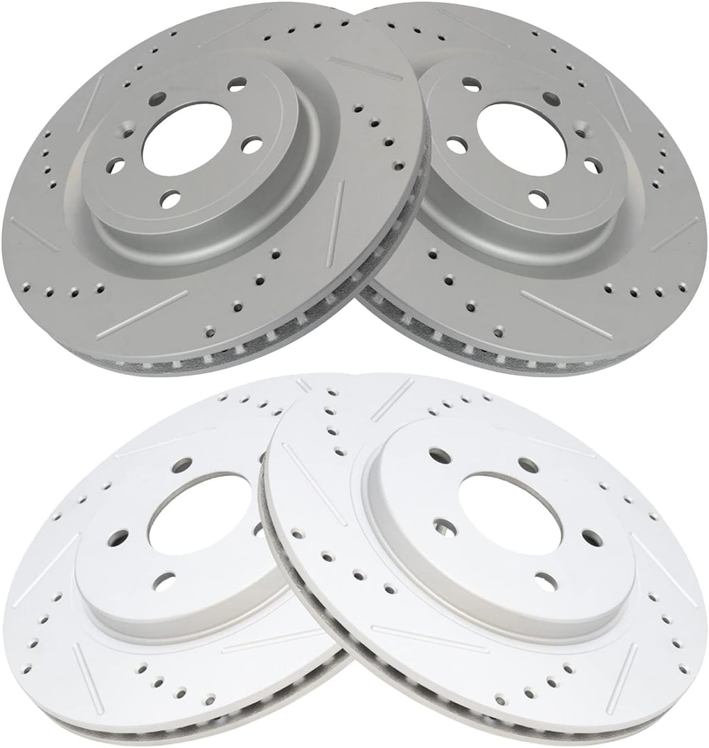 TRQ Front and Rear Brake Rotor Set G Coated Drilled and Slotted Compatible with 2011-2014 Ford Mustang