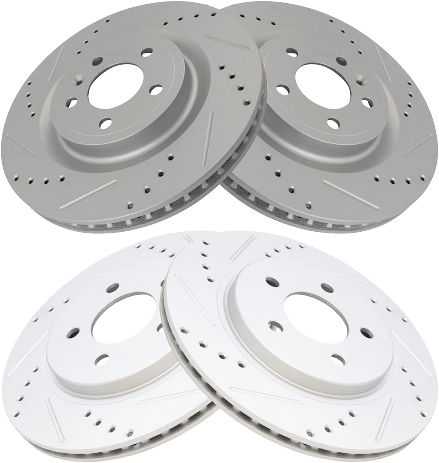 TRQ Front and Rear Brake Rotor Set G Coated Drilled and Slotted Compatible with 2011-2014 Ford Mustang