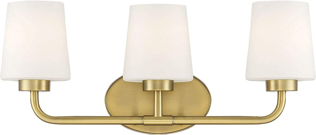 Savoy House 8-4090-3-322 Capra Mid-Century Modern White Opal Glass Bathroom Vanity Wall Light, 3-Light 180 Total Watts, 9' H x 22' W, Warm Brass
