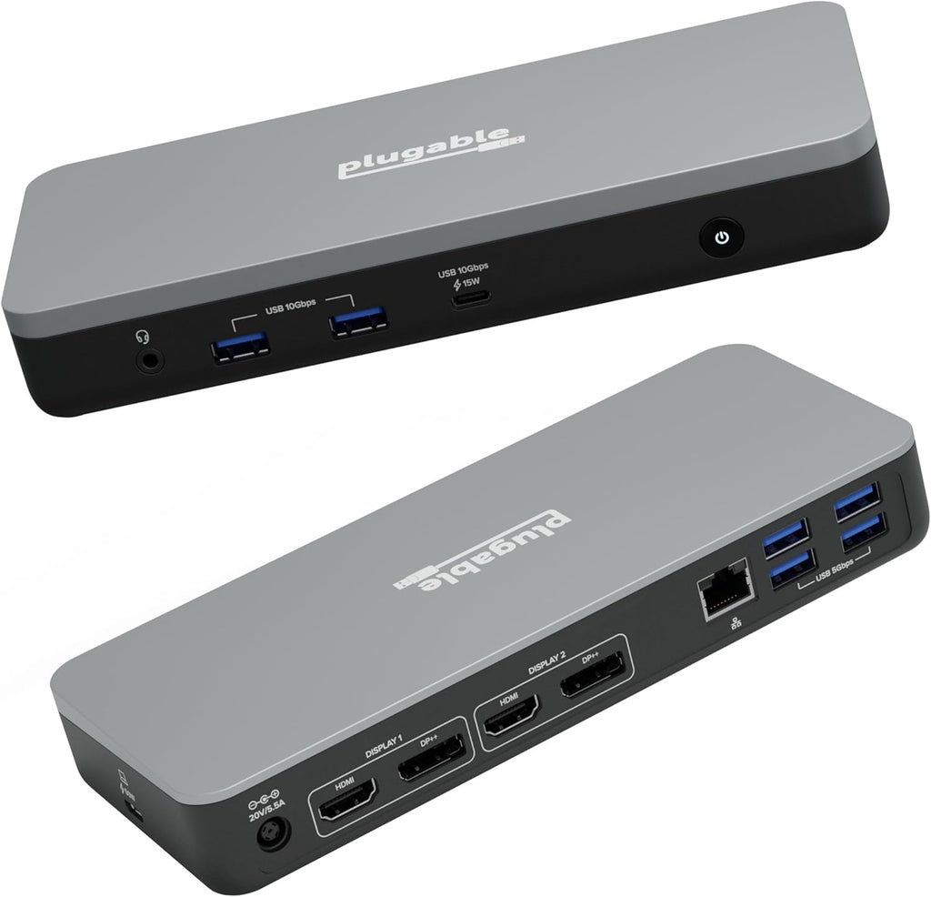 Plugable 12-in-1 Dual 4K USB-C Docking Station, Works with Chromebook Certified, 60W Charging for Classrooms & Business, ChromeOS/Windows, HDMI, DisplayPort, Ethernet, USB-C, 6X USB