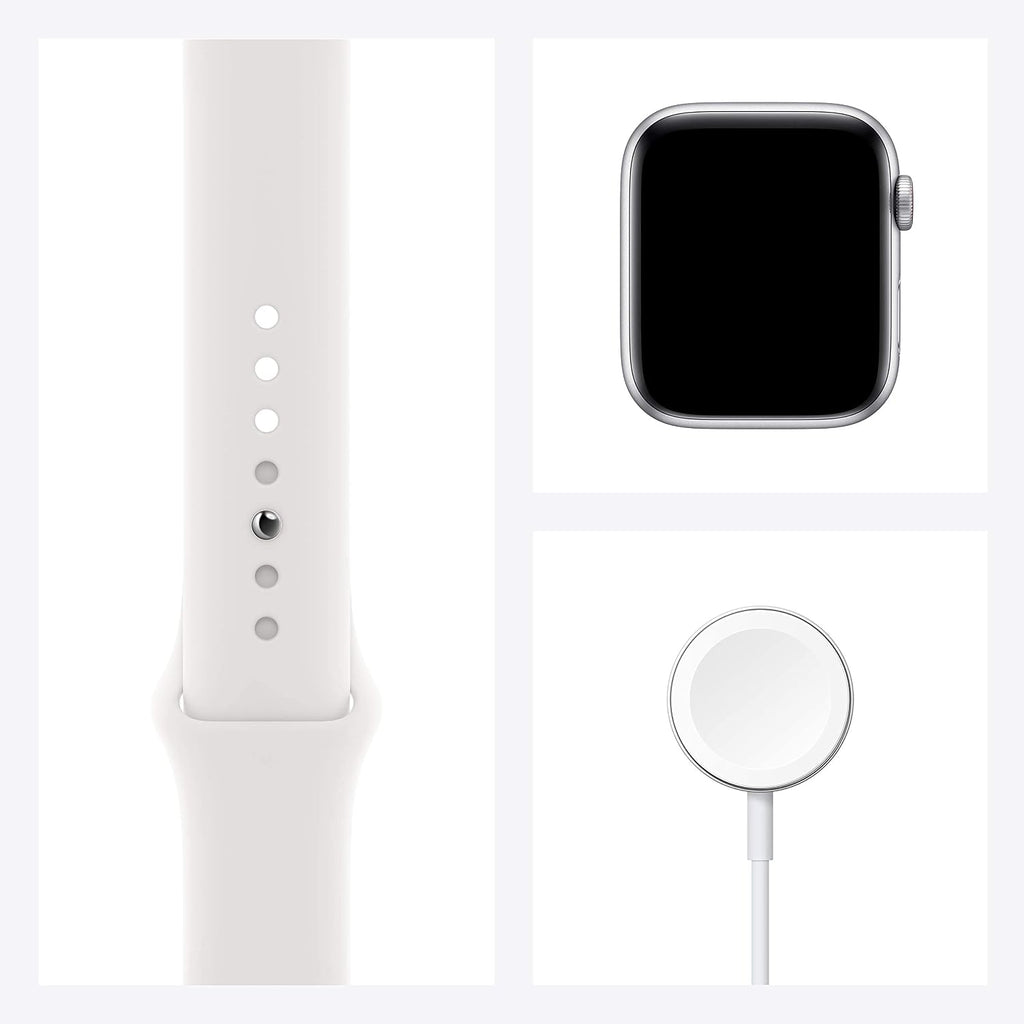 Apple Watch SE (GPS + Cellular, 44mm) - Silver Aluminum Case with White Sport Band (Renewed)