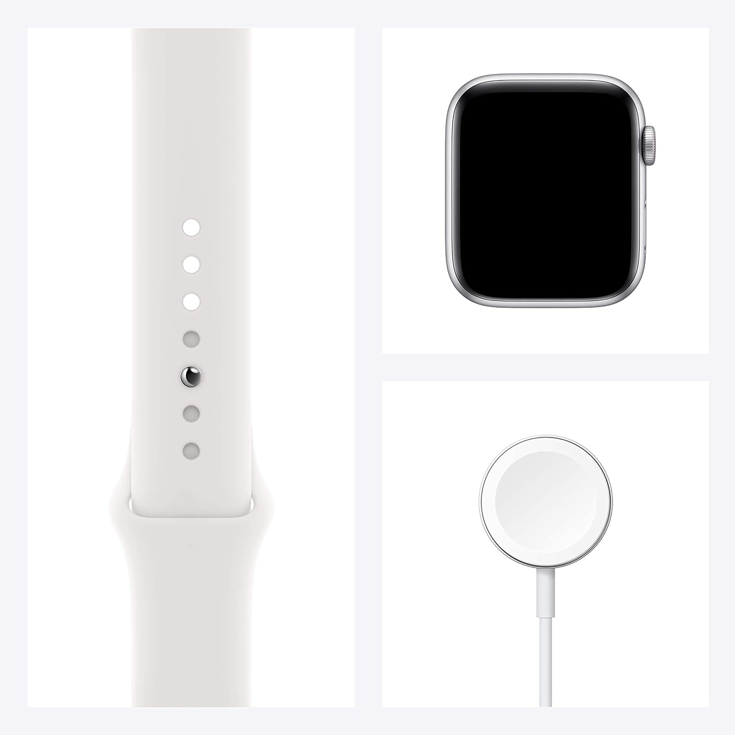 Apple Watch SE (GPS + Cellular, 44mm) - Silver Aluminum Case with White Sport Band (Renewed)