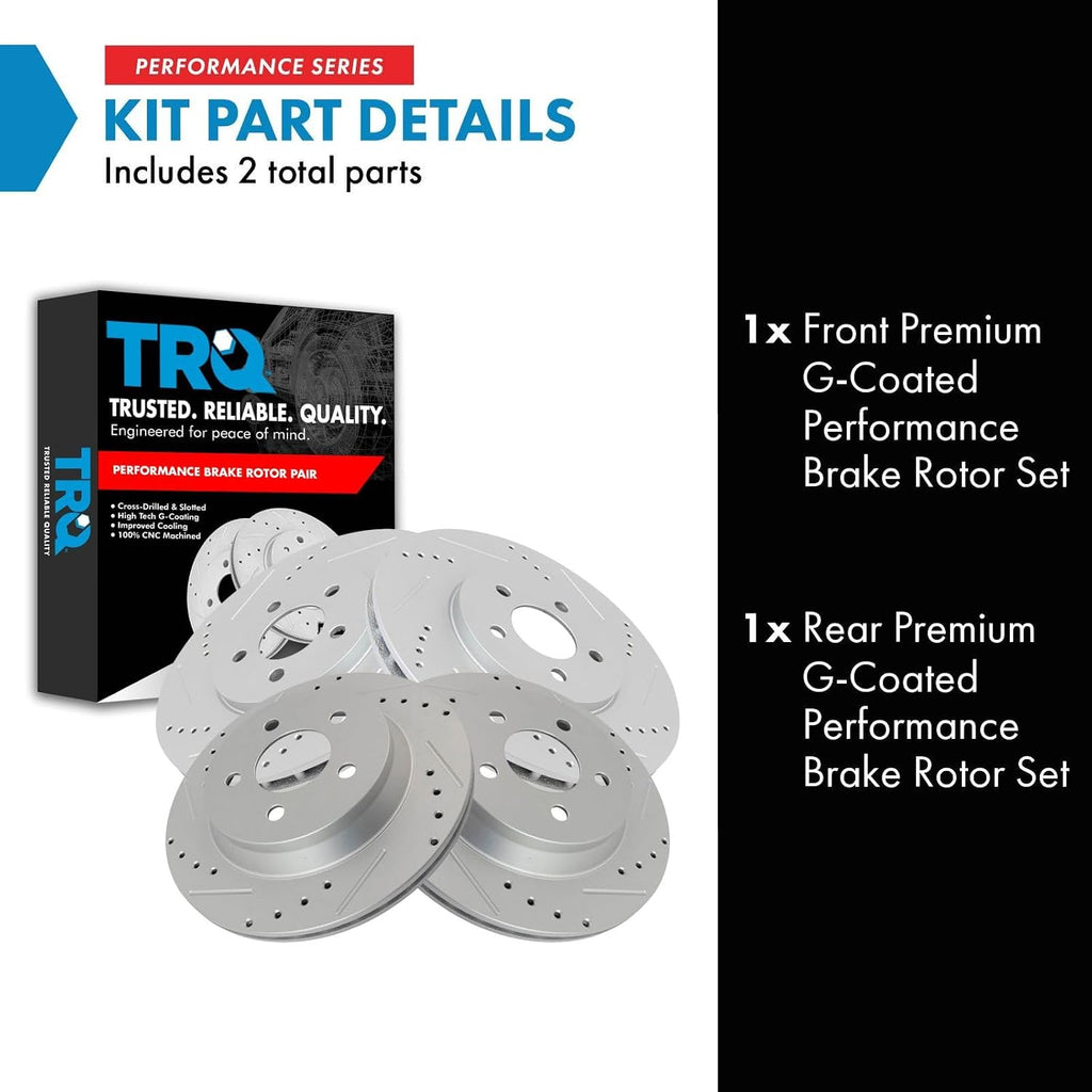 TRQ Performance Front and Rear Brake Rotor Set G Coated Drilled Slotted Compatible with 1994-2004 Ford Mustang