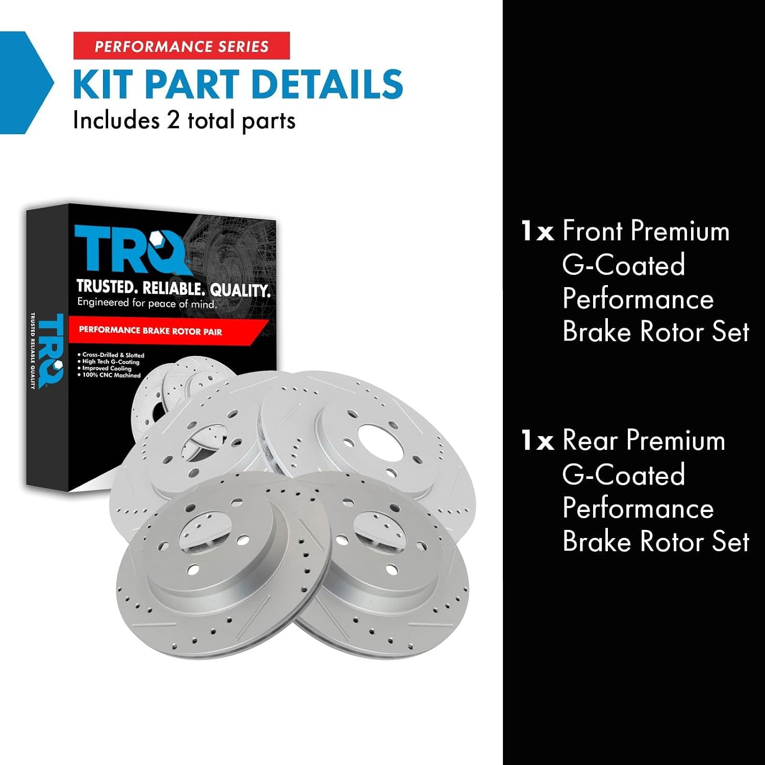 TRQ Performance Front and Rear Brake Rotor Set G Coated Drilled Slotted Compatible with 1994-2004 Ford Mustang
