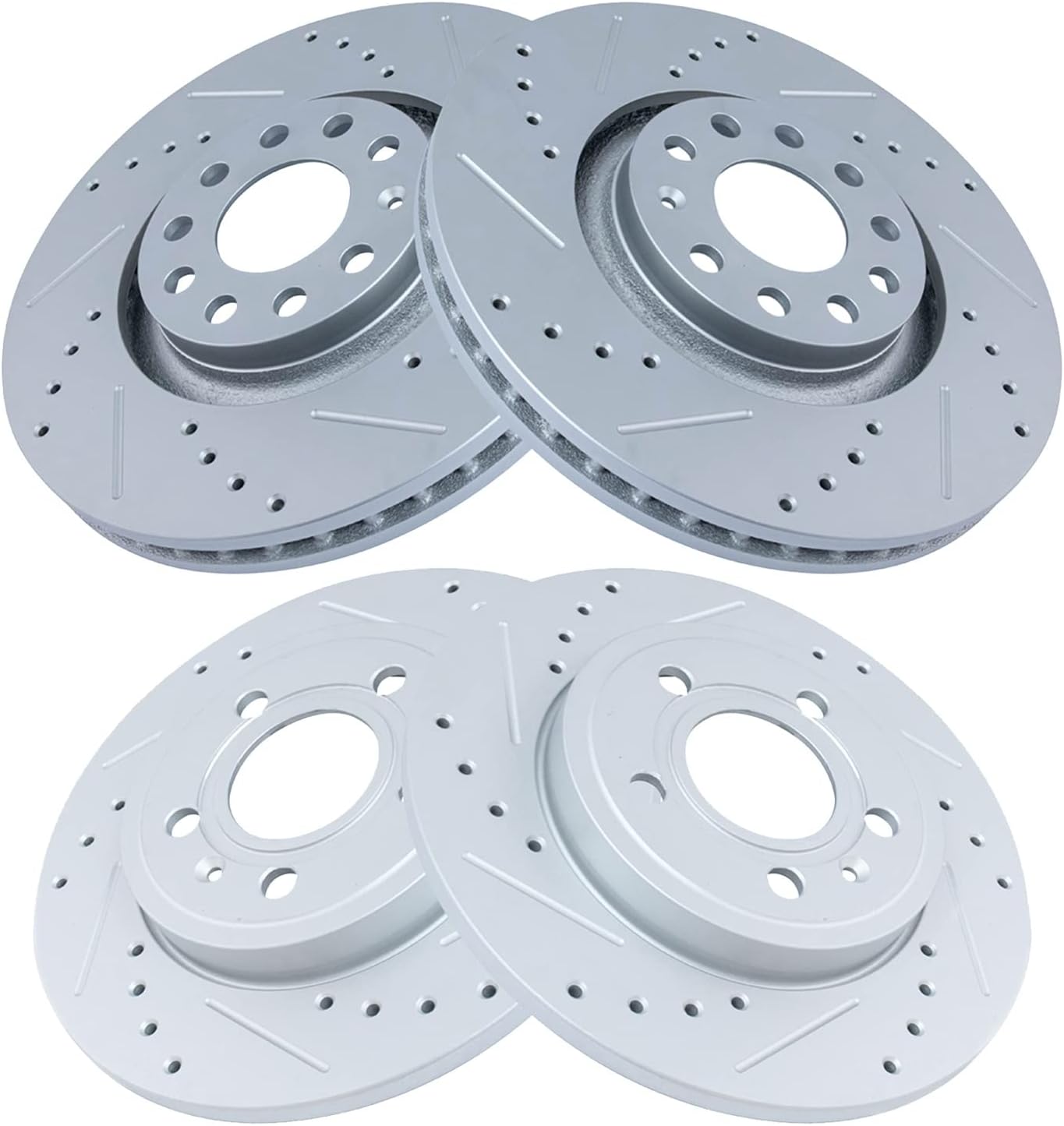 TRQ Performance Front and Rear Brake Rotor Set G Coated Drilled and Slotted Compatible with 2005-2009 Audi A4 A4 Quattro