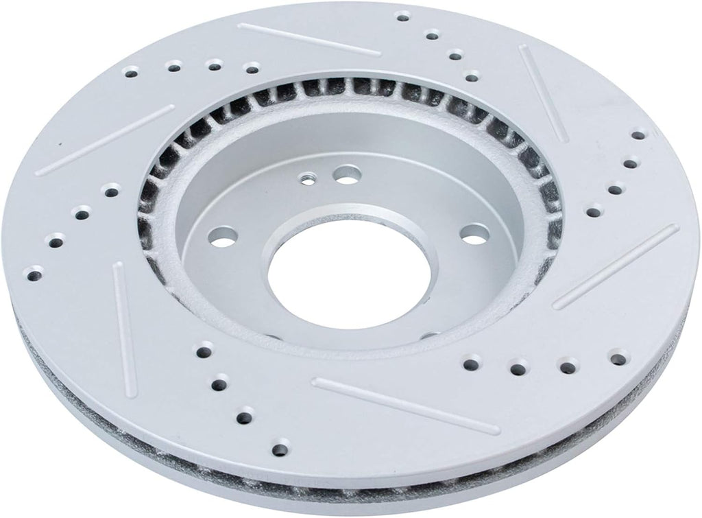 TRQ Front Rear Performance Drilled Slotted Zinc Coated Rotor Kit Compatible with Hyundai Kia