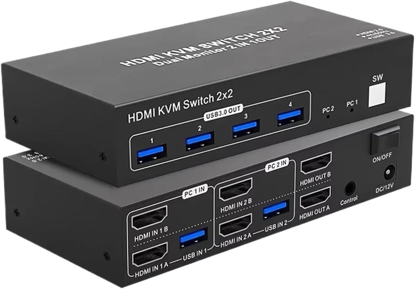 KVM Switch 2X2 Dual Monitor HDMI+DisplayPort USB 3.0 KVM Switcher HDMI 2.0 4K 60HZ Extended Display 2 in 2 Out for PC Computer(HDMI DP 2X2,AU Power)