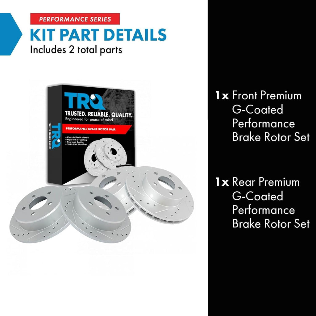 TRQ Performance Front and Rear Brake Rotor Set G Coated Drilled and Slotted Compatible with 1995-2001 Ford Explorer 1997-2001 Mercury Mountaineer