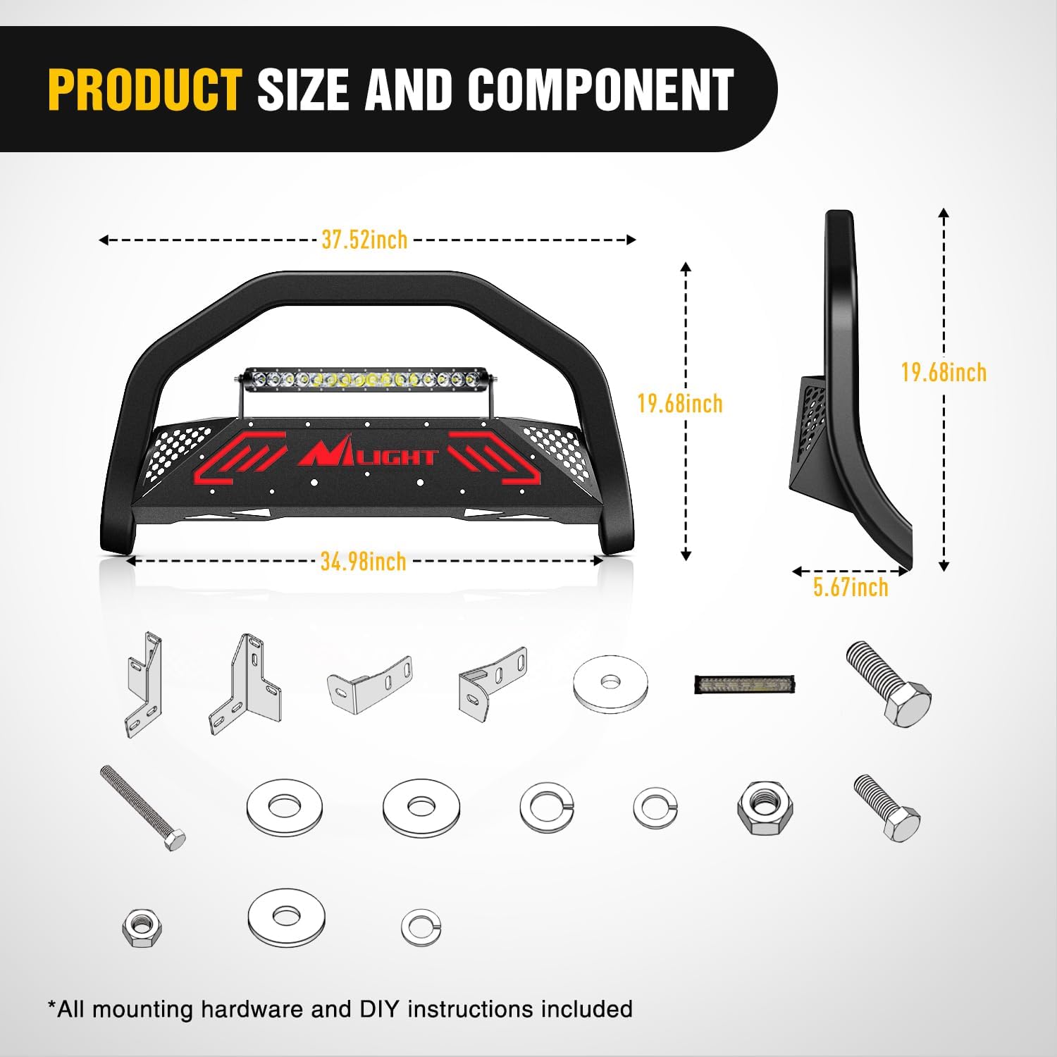 Nilight Bull Bar with Light Bar&License Plate Hole Compatible with Toyota Tacoma 2005-2015 Truck Brush Guard, Front Bumper Push Bar w/Grille Skid Plate Light Mount