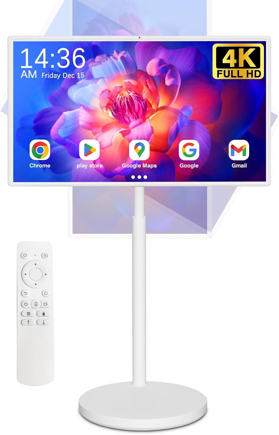 yezrow® Portable TV on Wheels, UHD 4K Portable Touch Screen Monitor, 8+128GB, Android 13 (Support Google Play Store), Built-in Battery(5-8H), Full Swivel Rotation, Voice Remote Control (32 inches Pro)
