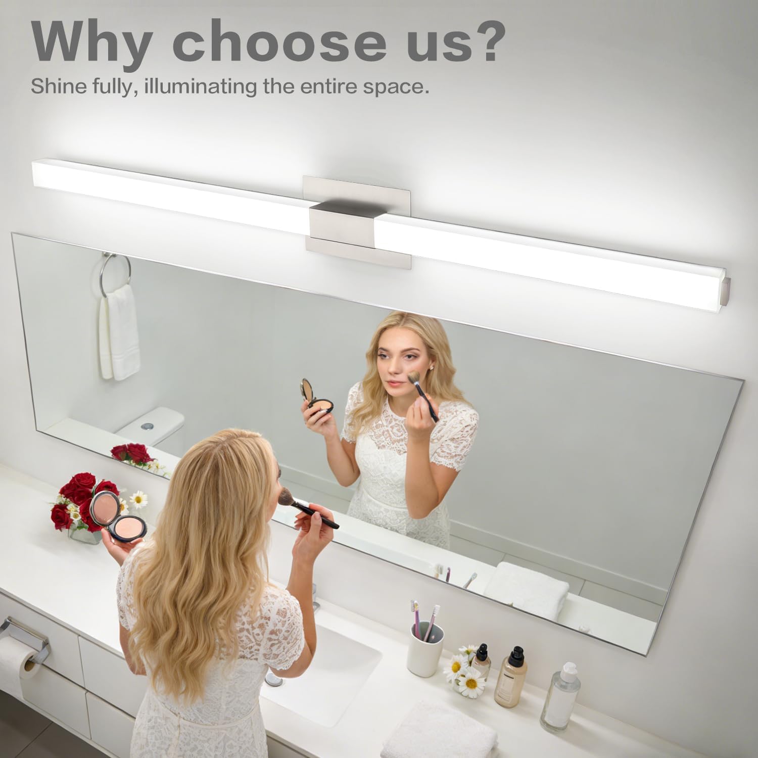 Brushed Nickel Bathroom Vanity Light - 48 Inch Extra Long Modern LED Vanity Light Bar IP44 Rust-Resistant 5CCT