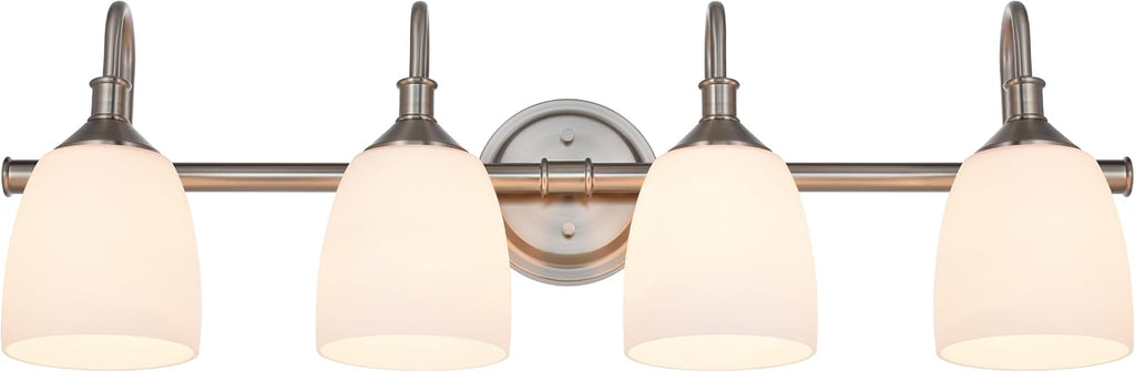 4-Light Bathroom Vanity Light Fixtures Over Mirror, Vintage Vanity Lights for Living Room, Milk White Glass Shades, Standard E26 Base, Brushed Nickel